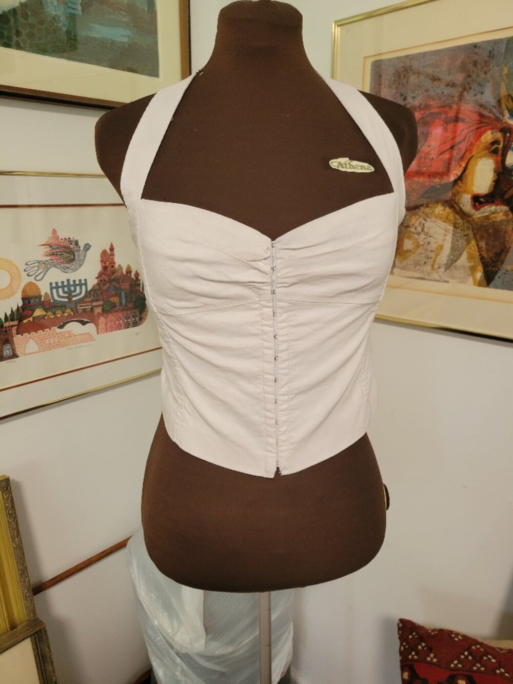 Zara Pearl Grey Rouched Back HAlter Top Size M